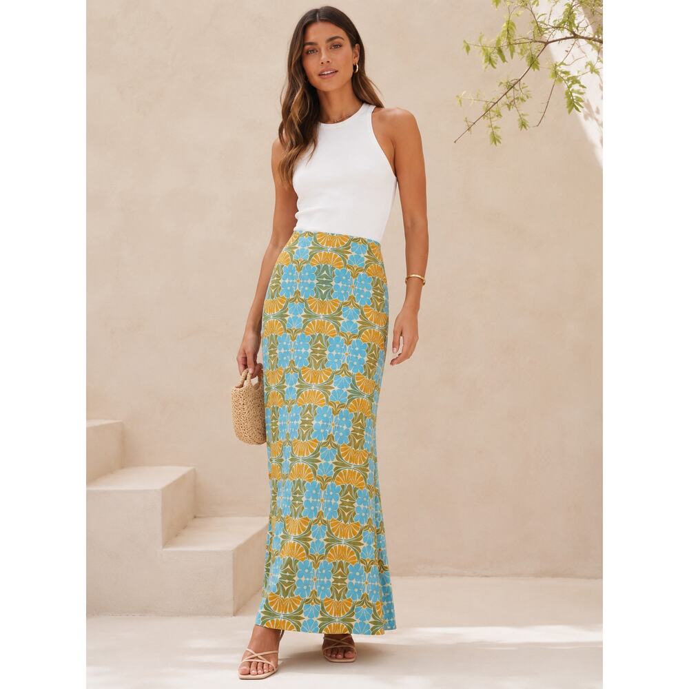 MISA Los Angeles Ekat Maxi Skirt - NWT - Blue Citrus Print - Size XS - Picture 2 of 10